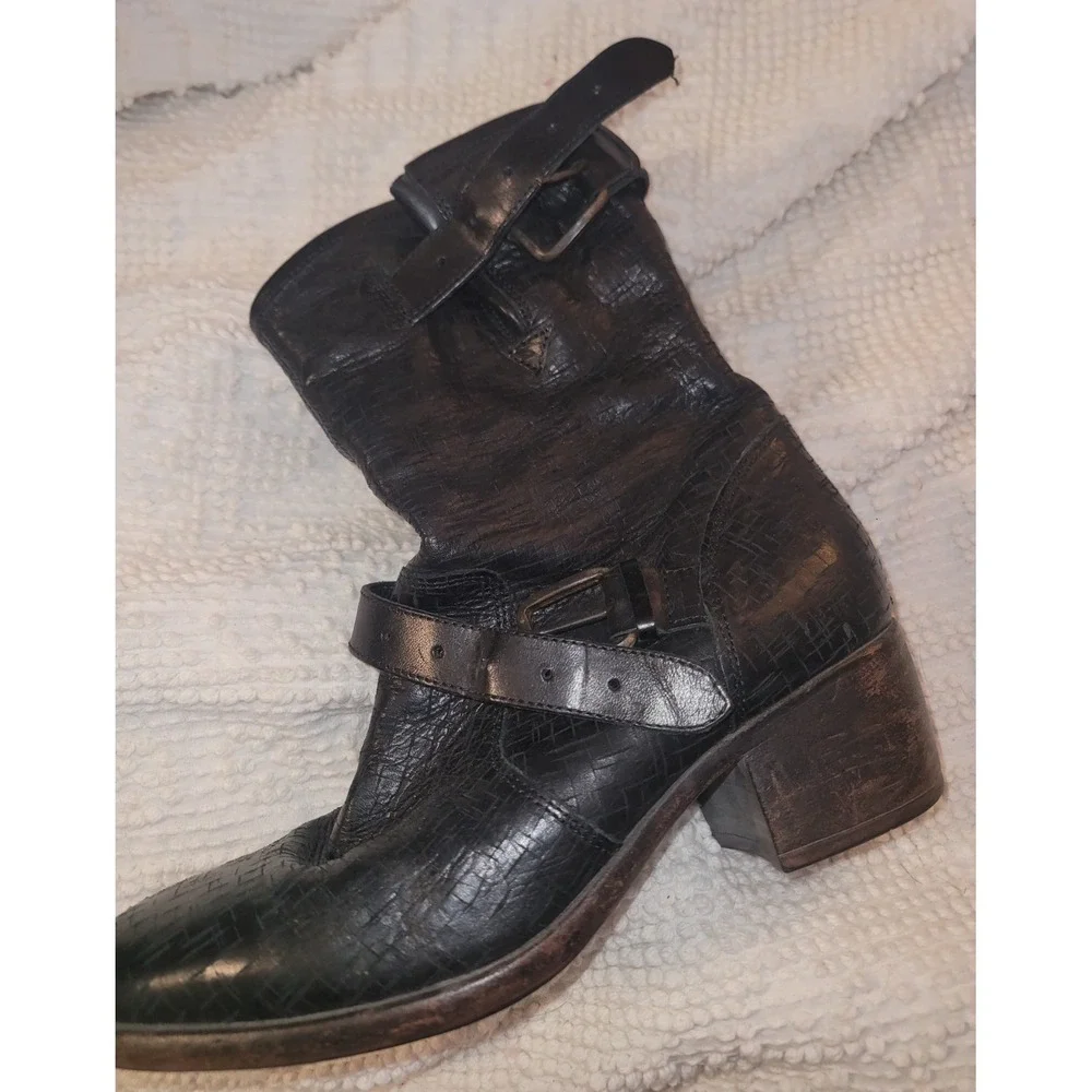 Ugg Collection‎ Italy Conchetta Black Crosscut Leather Biker Boots size 8